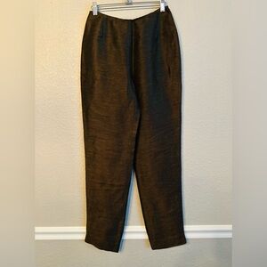 Lafayette 148 Linen Blend Brown Straight-Leg Pants Size 2 Ankle Slits Career